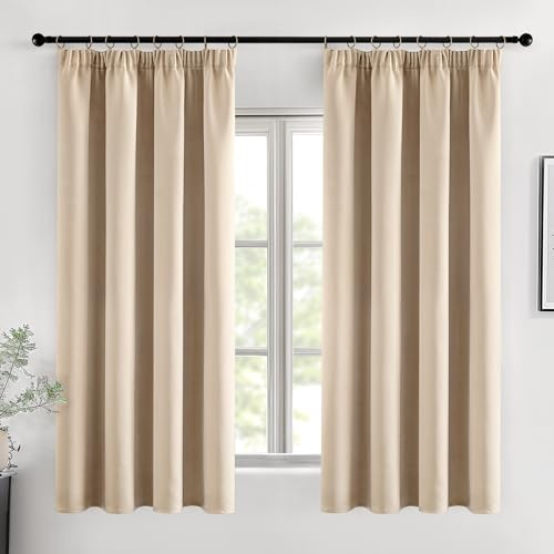 MIULEE Verdunklungsvorhänge mit Kräuselband Dunkelbeige Vorhänge Blickdicht 2er Set 140x175 cm Modern Gardinen Abdunkelnde Vorhänge Wohnzimmer Schlafzimmer Fenster Gardine Verdunkelung Thermovorhang