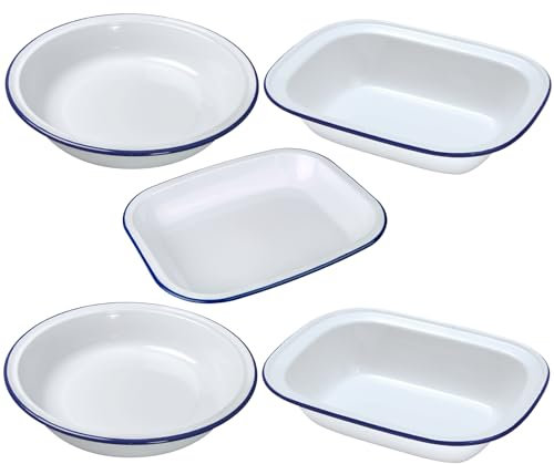 Kitchen Utensil Enamel Steak Pudding Baking Oblong & Round Oven Dish (32cm)