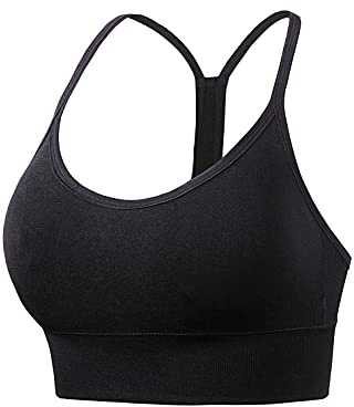 Dam Y Back vadderad sport-bh för gym yoga träning bekväm tunn rem brottarrygg atletisk topp, Svart, XL