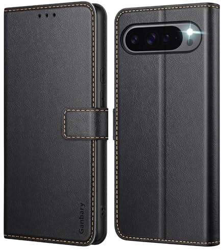 Ganbary Handyhülle für Google Pixel 9 Pro XL Hülle, Premium Leder Klapphülle [Kartenschlitzen] [Magnetverschluss] [Standfunktion] kompatibel mit Google Pixel 9 Pro XL 5G Schutzhülle, Schwarz