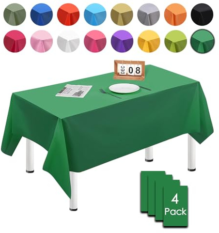 MORAINJAY 4 stycken 137 cm x 274 cm rektangulär engångs bordsduk, mörkgrön vattentät fläckskydd dukar för födelsedagsfirande, bröllop, jul, barnfödelsedag, matsal, trädgård, fest