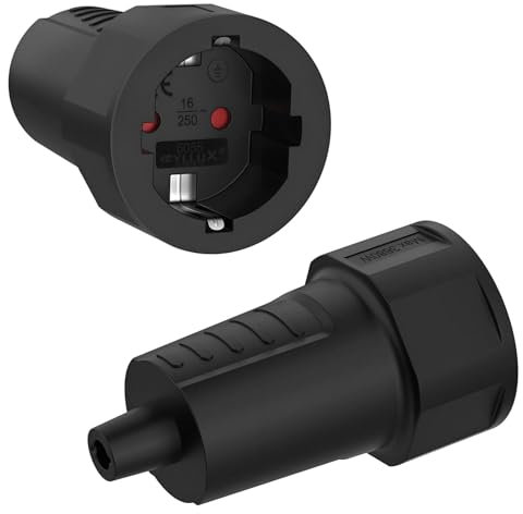 Oblinple 2 Pezzi Europea Frizione 250V 16A, Spina Schuko Femmina, Presa Giunto Accoppiamento con Contatto di Protezione Antipiega, Presa Frizione Sono Adatti per Interni ed Esterni, Nero
