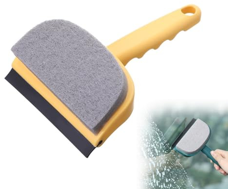 Reusable Dual-use Cleaning Brush, 2 in 1 Double-sided Window Cleaning Brush, Window Squeegee, Window Glass Cleaner Sponge Brushes, Multipurpose Cleaning Tool for Window, Bathroom, Kitchen (Yellow)