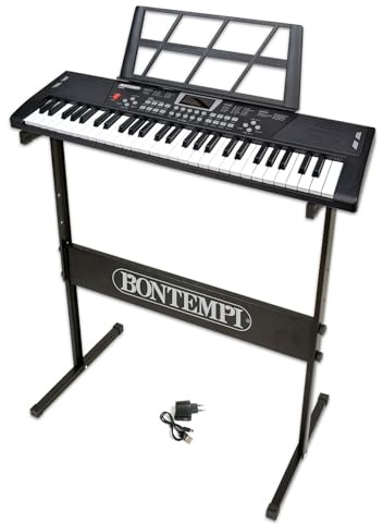 BONTEMPI - HarmonyLegs Digitales Keyboard mit 54 Tasten, mit Tastaturständerbeinen und Leuchttasten, Intuitives Design und Überlegener Klang für Spaß und Lernen | Tastaturablage und beleuchtete Tasten, perfekt für Spaß, 74,9 x 23,9 x 8,9 cm