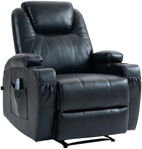 CLP Sillón de Masaje Galena Moderno I Silla Relax tapizada en polipie o Cuero Real I Silla con portavasos & reposapiés, Color:Negro, Material:Cuero Sintetico