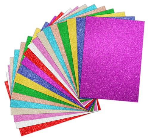 20 Blatt Glitzerpapier zum Basteln, 29.7 x 21 cm A4 Bunt Glitzer Papier | 250g/m² Bastelpapier Glitzer Glitterkarton für Kinder DIY Grußkarten Scrapbooking
