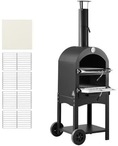 VEVOR Horno de Pizza de Pellets de Leña de 2 Capas, para Exteriores, con 2 Ruedas Extraíbles, Máquina para Hacer Pizzas con Una Temperatura Máxima de 540 °C para Asar, 540 x 445 x 1420 mm, Negro