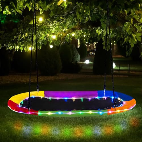 Costzon 700 lbs 60 Giant Platform Swing with Light, Adjustable Hanging Ropes, Waterproof 600D Oxford Fabric, Indoor/Outdoor Tree Swing for Kids, Adults, Playground, Backyard (Colorful)