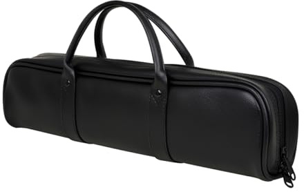 Schwarze Ledertasche für Flöte, Tragbare Instrumententasche