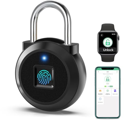 Eseesmart Fingerabdruck-Vorhängeschloss, Fitnessstudio-Schließfach mit Fingerabdruck-Bluetooth-App-Steuerung, intelligentes Fingerabdruck-Schloss, schlüssellos, Outdoor, wasserdicht, Sicherheitskoffer