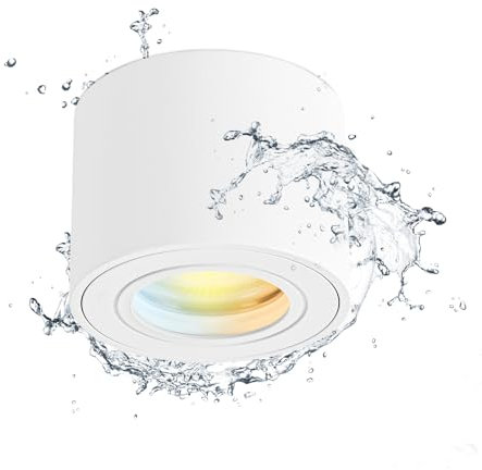 Gleonlux Spot en Saillie Blanc Dimmable IP44, Plafonnier Salle de bain 5W 3CCT 3000K/ 4000K/ 6500K Modules LED, Spot LED en Saillie Plafond 230V Imperméable, Spots de Plafond Ø80x60mm aluminium