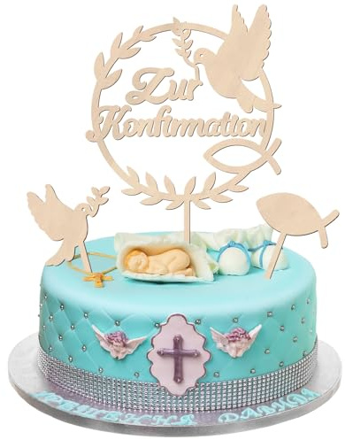 Cake Topper Konfirmation, Tortendeko Konfirmation, Taube Fisch Kuchen Deko Konfirmation, Zur Konfirmation Tortendeko Holz Torten Topper Konfirmation, Torte Deko Konfirmation für Mädchen Junge