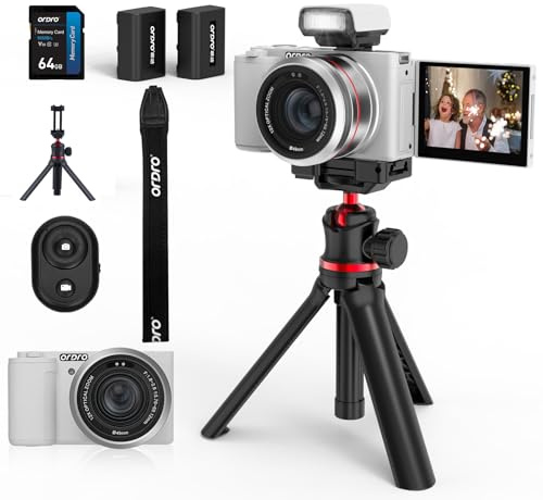 ORDRO G730 - Fotocamere digitali 5K per fotografia, zoom ottico 12x, 64 MP, fotocamera per creatore di contenuti da viaggio e YouTube Vlogging Camera con flip screen, flash e impugnatura treppiede
