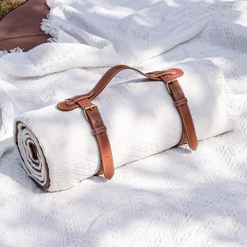 Andiwa Picknickdecke Outdoor, 2 in1 Doppelschicht Picknick Decke, Beige Decke mit Tragegurt, Campingdecke, Strand Decke Parkdecke für Graspark, Wandern, Reisen, Konzerte, drinnen (180 x 180 cm)