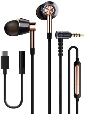 1MORE Triple Driver Écouteurs Filaire Intra-Auriculaire, Hi-Res Stereo Audio, MEMS Micro et contrôle du Volume intégrés, Jack 3,5 mm, Compatible avec Tablettes et Ordinateurs Portables (Or)
