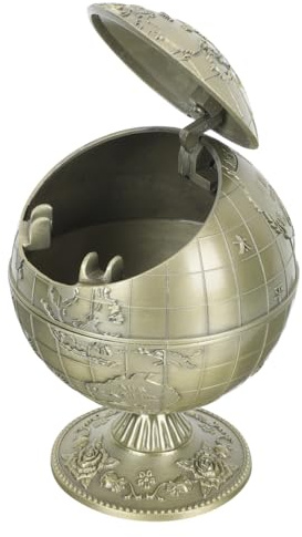 HEALEEP Antique Style Windproof Ashtray with Lid - Vintage Globe Desktop Ashtray for Home Office Bar Decoration Compact and
