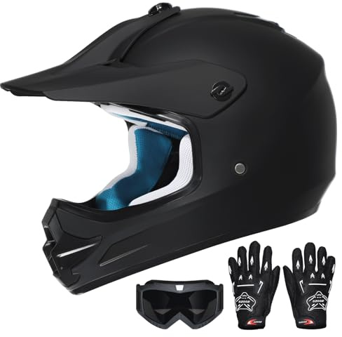 ROOZO Youth Kids Dirt Bike Helmet DOT Certified - Full Face Motorcycle Helmet for Off-Road, ATV, Street Riding, Includes Adjustable Goggles & Protective Gloves