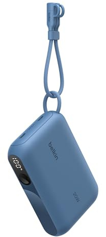 Belkin Batería Externa Carga Rápida, Power Bank 10000mah, Dos Puertos USB-C, Pantalla Digital, Carga de 20 W, para iPhone 16 y 15 Series, Samsung Galaxy S25, S24, Pixel 9, iPad y Otros, Azul