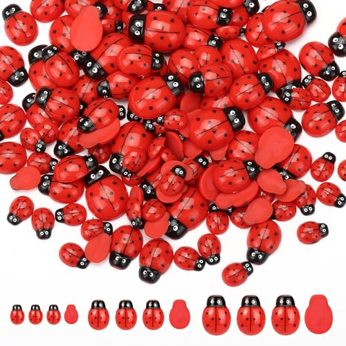 Naler 180 stycken mariebagge av harts 3 storlekar Minidekoration Liten Spridd Dekor Dekorationer för Babyparty Kostym DIY Hantverk Scrapbooking Hängsmycken Vägg Hatt Dekor Hantverkstillbehör