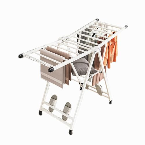 Stendibiancheria Portatile Pieghevole, Resistente, in Lega di Alluminio, con 4 Ruote, Altezza Regolabile, stendibiancheria Mobile ad Ali di Gabbiano per Balcone, Altezza 1,4 m