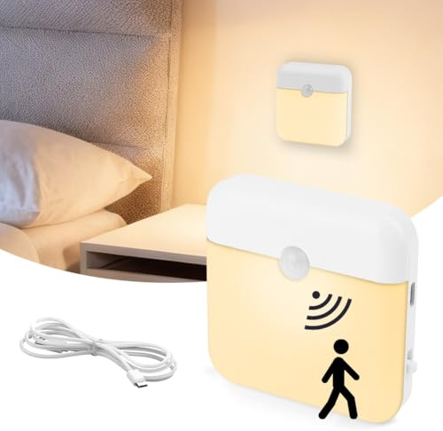 HOTUT Nachtlicht mit Bewegungsmelder, LED Nachtlicht Warmweiß, Aufladbar Typ-C, Auto Ein/Aus, Magnetische Schrankbeleuchtung, Sensor Licht, Nachtlampe für Treppen, Kinderzimmer, Gang, Küche