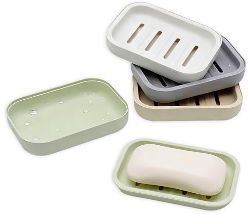 Tvålhållare, 4 st tvålhållare med dränering, resetvålkopp med lock, fast läckagesäker för dusch, resor och utomhus(10,5 x 7,5 x 2 cm)