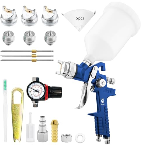 HVLP - Pistola a spruzzo con 3 ugelli, 1,4 mm/1,7 mm/2,0 mm, regolatore d'aria, 600 ml, pistola a spruzzo a gravità, HVLP mobili per auto pistole di riparazione