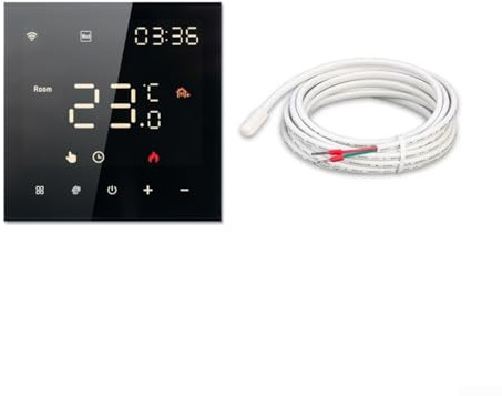 Dur?All WIFI smart programmerbar termostat med LCD-pekskärm temperaturkontroll, röstassistent integration, fjärråtkomst för Tuya-appen, för hem (svart elektrisk)