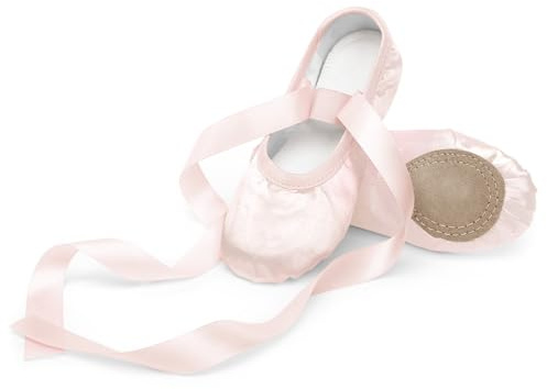 Haloumoning Girls Ballet Shoes Satin Ballet Slippers Dance Shoes with Ribbons(Toddler/Little/Big Kids) Light Pink