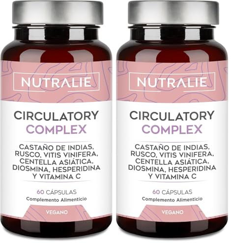 Circulación Complex 1330mg - Diosmina Hesperidina Vid Roja - Circulación Piernas Pesadas - Castaño Indias Centella Asiática Rusco Vitamina C - 60 Cápsulas Nutralie (Paquete de 2)