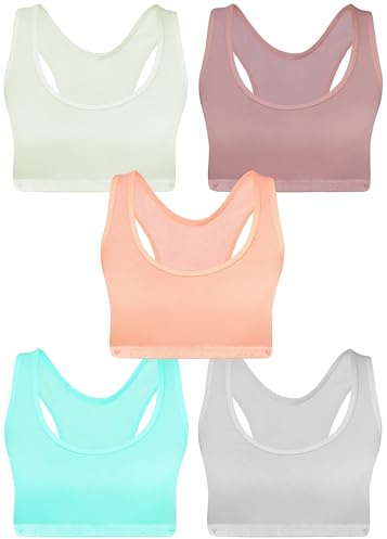 LOREZA ® Sportbehå för 5 flickor, bustier, bomull, strass och glitter, för flickor, Modell 1, 140/146 cm
