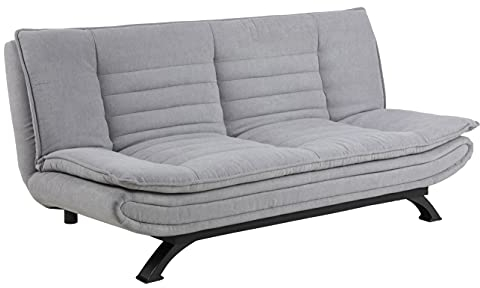 AC Design Furniture Jasper Bettcouch Hellgrau/Schwarz, Schlafsofa mit 3 Liegepositionen, Moderner 3-Sitzer Ohne Armlehne, Gepolstert mit schwarzen Metallbeinen, L: 196 x H: 91 x T: 98 cm