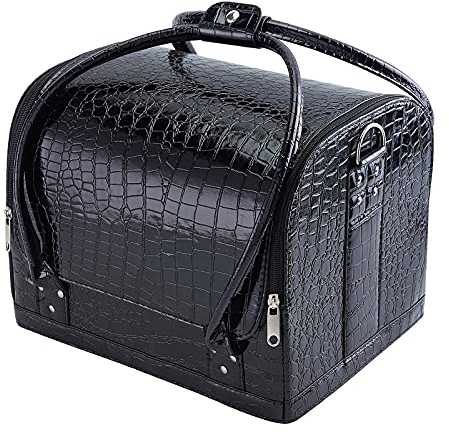 Joligrace Makeup Box Large Make up Bag Makeup Organiser Bag Vanity Case Beauty Hairdressing Organiser Box with Shoulder Strap Black