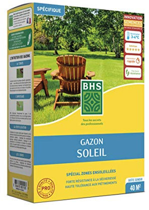 BHS Gazon Soleil - 1kg - 40m² - Gazon Résistant au Climat Méditerranéen - Résistant A La Sécheresse GSO1