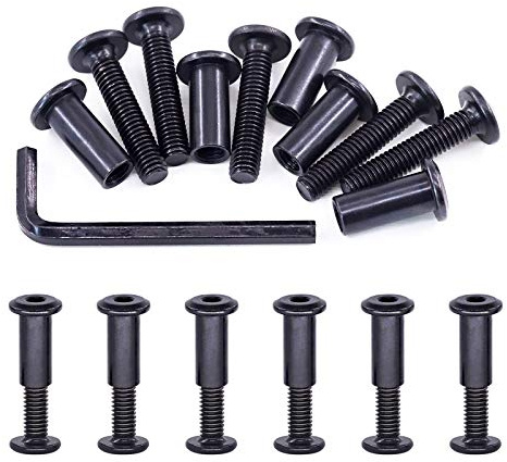 Swpeet 25 Stück M6 x 30 mm Karbonstahl Schwarz Innensechskant-Schrauben Zylindermuttern Sortiment Kit mit 1 Inbusschlüssel, Schraubenpfosten passend