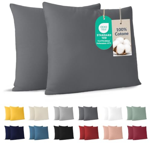 Dreamzie - Kissenbezug 80x80cm - 2er Set - 100% Baumwolle - Anthrazit | Oeko-Tex zertifiziert · mit Reißverschluss · Kopfkissenbezug & Kissenhülle · Jersey · 150 g/m² · Weich · Waschbar