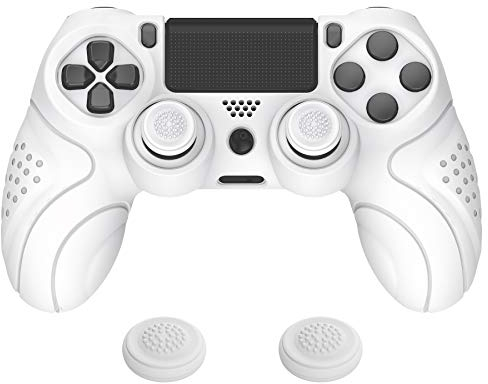 playvital Protection pour ps4 Coque Manette,Housse Silicone avec Capuchon Joystick pour ps4 Slim Pro Controller Skin Cover-Blanc,Guardian Edition