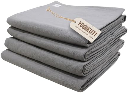 Yogikuti Iyengar 100% Cotton Yoga Blanket Grey Set of 4pcs Premium Blanket for Support & Comfort in Iyengar Yoga & Restorative Poses