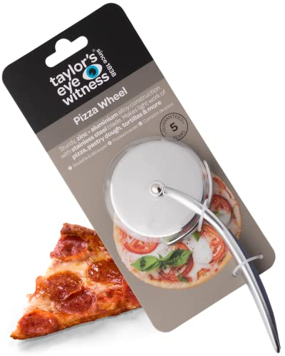 Aluminum Rolling Pizza Cutter Wheel - by Taylors Eye Witness. Blade with Stainless Steel Construction. Dishwasher Safe, Easily Glides Through Tough Dough with Guard to Protect Your Hands, Denim Blue
