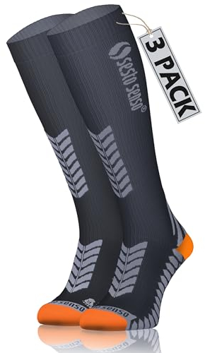 sesto senso 3 Paar Kompressionsstrümpfe Sport Damen Herren Unisex Bunt Hohe Sportsocken Laufsocken Schwarz Graphit 43-47 3 pack Graphite