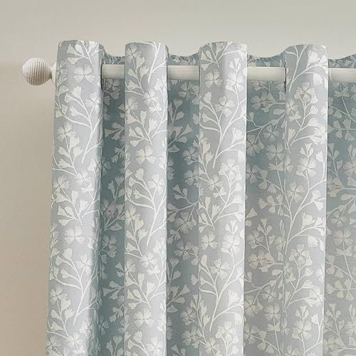 Catherine Lansfield Brooke Floral - Cortinas Forradas con Ojales, 228 x 228 cm, 2 Paneles, Color Azul