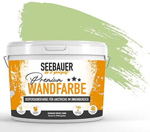 SEEBAUER diy Wandfarbe Grün 300ML für Innen (No. 735 Spring Feeling) Edelmatte hellgrüne Innenfarbe - Grüntöne sehr hohe Deckkraft - Matt, Abwaschbar und Tropffrei