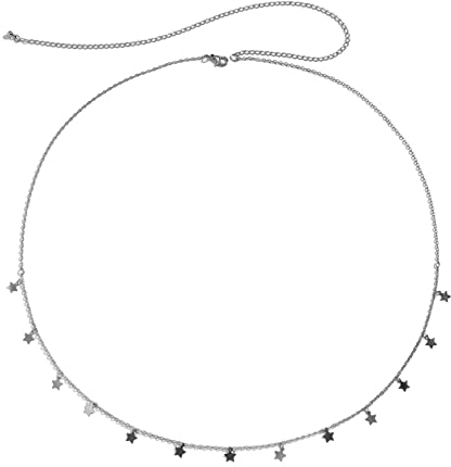 Dsnyu Körperketten für Frauen Silber, Taillenkette Minimalistischer Stern mit Quaste Karabinerverschluss Kettengürtel für Festival 105cm