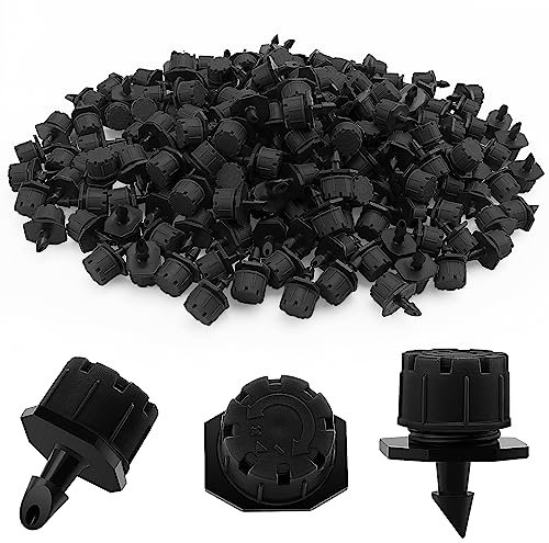 VooGenzek 200 Stücke Einstellbare Bewässerung Tropfer Sprinkler, Kunststoff Micro Flow Sprinkler für Bewässerung Tropfbewässerung, 8-Loch Anti-Clogging Emitter Tropfer für Garten, Rasen, Schwarz