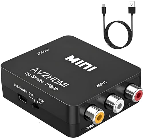 GANA RCA zu HDMI Adapter für Retro-Geräte – AV Gelb/Weiß/Rot auf HDMI, Plug-&-Play mit 5-V-USB, 720p/1080p@60Hz, für PS2/Xbox/Wii/N64/Videorekorder/DVD, läuft mit PAL/NTSC/SECAM an TV/Beamer