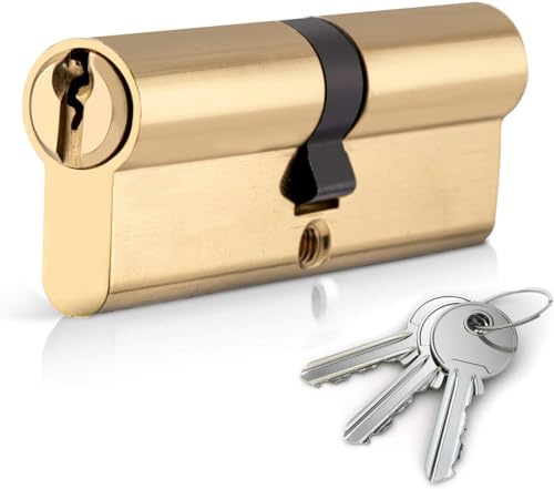 Brass Euro Cylinder Lock (40/40, 80mm), Door Barrel Lock with 3 Anti-Bump and Anti-Pick Keys