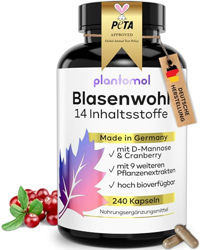 14fach Komplex - D-Mannose Cranberry Kapseln hochdosiert - Blasenwohl | Ergänzt mit D-Mannose Kapseln Goldrute Bärentraubenblätter Birkenblätter - 240 Cranberry D-Mannose Kapseln