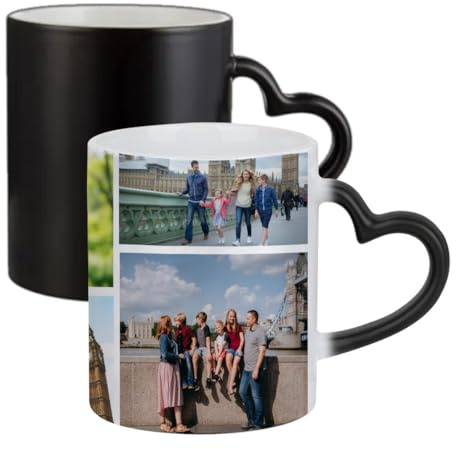 Getagift Personalised with Your Photo/Multi Photo Collage Mug, Ceramic Heart Handle Colour Changing Magic Mug, Memorable Gift for Family, Friends, Birthday, Anniversary. (6 Photo)