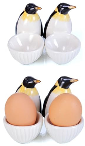 B2SEE Egg Cup Ceramic Crockery Set Animal Motifs 4 Pieces Good Quality (Penguins)