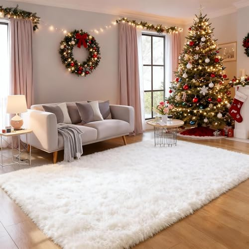 Ailyei White Area Rugs for Bedroom, Fluffy Washable 4x6